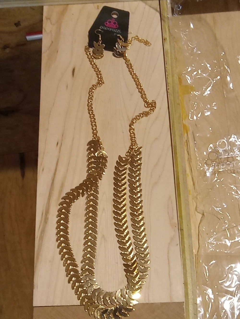 Paparazzi Gold-Tone Layered Fishbone Necklace & Matching Earrings SET